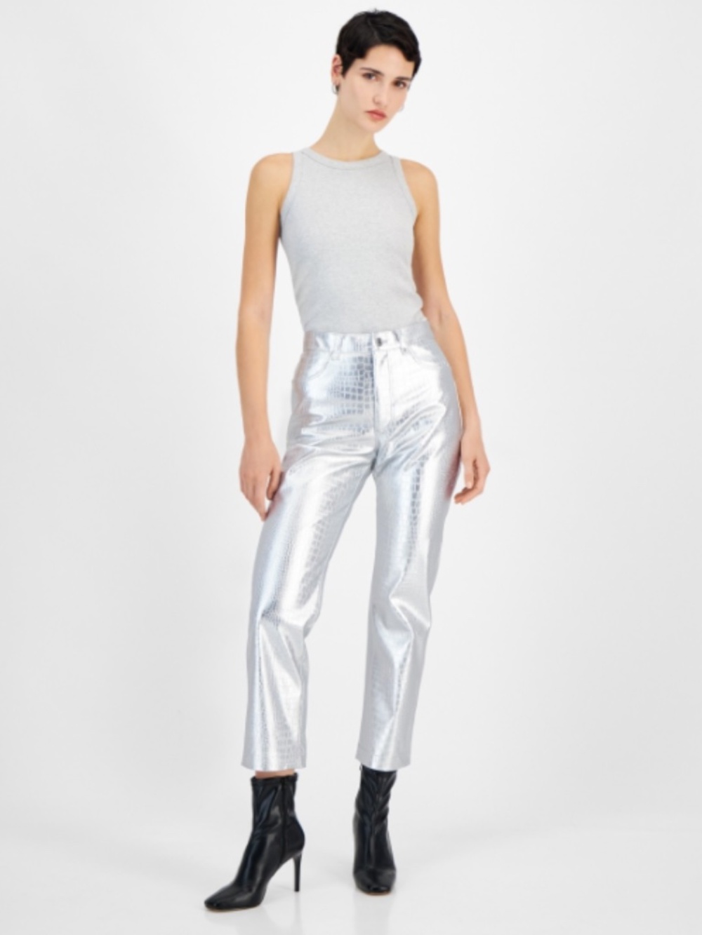 Boss Orange Women's Croc-Embossed Straight Pants /Silver Size 18 NWT